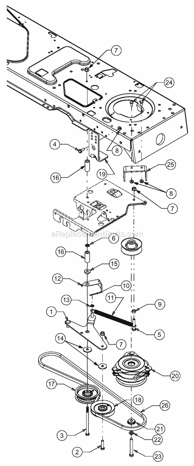 Power Take-Off (Pto) System Diagram and Parts List for 1527 13A-241G100 Cub Cadet Lawn Tractor